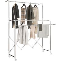 Tendedero Plegable de 3 Niveles Tendedero de Acero Inoxidable con 3 Barras Ajustables y Extensibles 4 Ruedas Plata