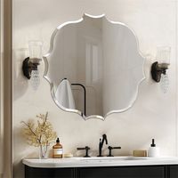 Espejo de Baño de Pared Biselado Decorativo sin Marco, Espejo Minimalista Ovalado de Vidrio Plateado para Comedor Salón Entrada Pasillo, 80x80 cm