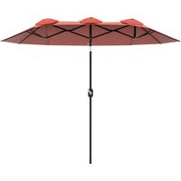 Sombrilla Doble de Jardín 295x152x222 cm con Inclinación de 45° y Manivela Manual para Terraza Balcón Piscina Rojo