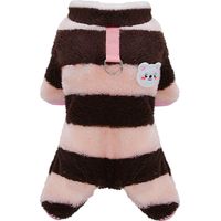 Vêtement Pyjama en Polaire Rayé pour Chien Combinaison Chaude d'Hiver avec Attache Laisse
