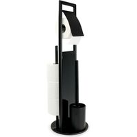 Wenko – Combiné WC 3en1 noir – Dérouleur papier toilette, brosse WC, range rouleaux jusqu'à 3 – Acier inox et verre trempé – 20x70 cm