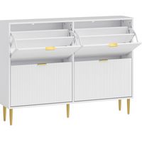 Meuble Chaussures Winifred Art Déco 4 Portes Blanc Doré Rangement Élégant Entrée