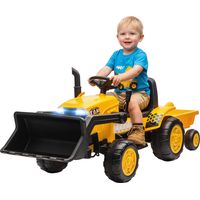 Escavatore per Bambini Elettrico 12V con Benna, Rimorchio e Telecomando, EtĂ 3-8 Anni, Giallo