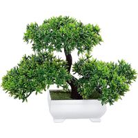 Youyijia Plastic Plants for Indoors Artificial Bonsai Tree 21 17 8cm Fake Tree Pot Ornaments Green Plant for Home Decoration Desktop Display