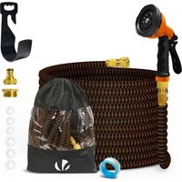 Vounot – Tuyau d'arrosage extensible 15m – 10 modes de pulvérisation – 2 connecteurs laiton inclus – Sac de rangement et support mural