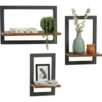 Floating Wall Shelves Set Of 3 - Metal Frame, MDF