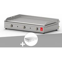 Plancha PLANET à gaz - CHEF 80 Lisse + Couvercle à Charnières - 3 brûleurs - Inox 304 Alimentaire