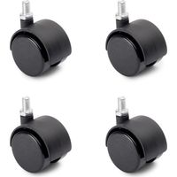 Set di 4 ruote doppie girevoli per mobili, diametro 48 mm, con bullone M8x13 mm e cuscinetto a sfera, nere.