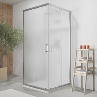 Cabine de douche 3 côtés 70x70x70 cm avec double porte coulissante et paroi fixe Profilés en aluminium chromé Verre opaque 6 mm h190 - Réversible Mod. Tremiti