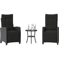 vidaXL 3 Piece Bistro Set with Cushions Black Poly Rattan (US only)