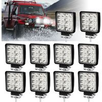 SWANEW 10X 48W Projecteur Phare de Travail 12V 24V LED Carré LED Moto Spot Feux Additionnels Offroad Lampe