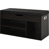 Scarpiera Salvaspazio da Ingresso Imbottita, Mobile da Ingresso con Scarpiera, con 3 Scomparti, Seduta in Pelle PU, per Soggiorno e Corridoio, 80x30x43 cm, Nero