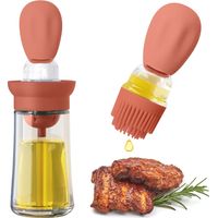 Oliedispenser met 3-laags borstel, 180 ml hemelsblauwe glazen olijffles voor keuken, verstelbare perssproeier voor BBQ, koken, bakken