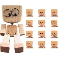 Poupée en Bois à Pieds Tremblants, Figurine Artisanale avec 12 Visages Magnétiques, Décoration de Bureau et Tableau de Bord, Cadeau pour Femme ou Fille
