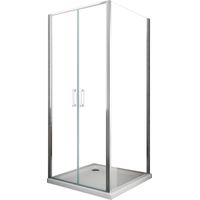 Eckduschkabine mit 1 feststehenden Seitenwand und 1 Pendeltür im Saloon-Stil aus 6 mm dickem, beidseitig montierbarem Glas 67,5-70 feste Wand + Tür 77-80