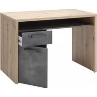 Bürotisch im Industriestil, PC-Arbeitsplatz mit 1 Tür und 1 Schublade Eiche und Schwarz 110 cm