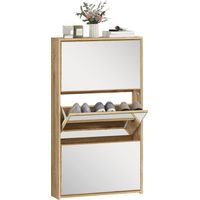 Meuble naturel 65x17x114,5 cm avec 3 portes, miroir et 9 paires, rangement design sobre pour entrée pratique et fonctionnel