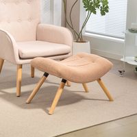 Moderner Fußhocker mit Fleece-Bezug und Holzbeinen, gepolstert, für Wohnzimmer, Schlafzimmer, Flur, Braun