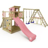 Wickey – Tour de jeu en bois avec toboggan ondulé 220 cm – Module d’escalade et balançoire – Résistant aux intempéries – Pour enfants