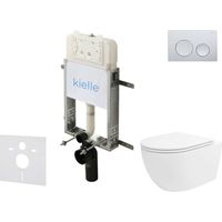 kielle Genesis New - Set bâti-support, WC Oudee, Vortex Rimless+, abattant softclose et bouton-poussoir Gemini New I, chrome brillant 30528SZ29