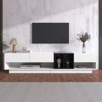 Mobile TV, Lowboard Colorblock Bianco e Nero, con Cassetti, Ripiani e Spazi Contenitore