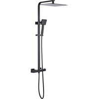 Colonne de douche OCEANIC - Mitigeur thermostatique corps froid - Pomme haute carrée 30x30 cm - Noir mat
