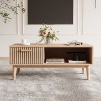 Couchtisch 100x50x43 cm, mit 1 Schublade, 1 offenem Fach, Holzgriffen, Landhausstil, geeignet für Wohnzimmer und Büro, Naturholz