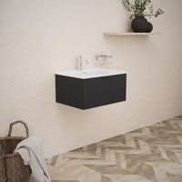 Inda - Mobile bagno 60 cm Nero opaco con 1 cassetto e lavabo in