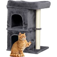 Arbre à chat compact avec plateforme, 2 niches et poteau sisal, couleur gris foncé