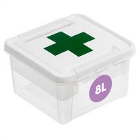 SmartStore Scatola Pronto Soccorso in Plastica da 8L - Scatola Porta Medicine con Inserto - Bloccabile - Chiusura con Clip - L28 x P28 x A17cm