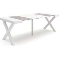 Skraut Home - Ausziehbarertisch, Multifunktionaler ausziehbarer, 220, Für 10 Gäste, Massivholz Beine, Moderner Stil, Mattweiß und Zementgrau
