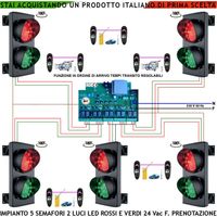 Incrocio 5 Vie Kit 5 Semafori 2 Luci 24 Vac IP65 Semaforo 24 Led Rossi e 24 Verdi Centrale Tempi Regolabili da 0,5 a 3 Minuti Ordine di Arrivo Con 5 Coppie Fotocellule Transito Ordinato nel Condominio