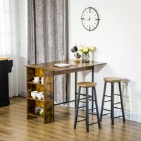 HOMCOM Ilot Central Table de Bar - Plateau Latéral Rabattable, 3 Étagères, 120x76x91,4cm, Brun Rustique
