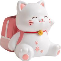 Boîte à Crayons Chat Mignon en Résine - JINFGERNE - Organiseur de Bureau Élégant, Multifonctionnel, Rose/Blanc, 12 x 15,5 x 13 cm, Idéal pour Ranger Stylos et Accessoires