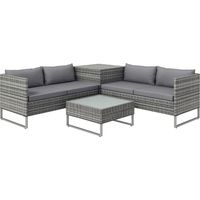 Set da Giardino 4 Pezzi con 2 Divani 2 Posti, Tavolino da Caffè e Tavolino Alto, in Acciaio e Rattan