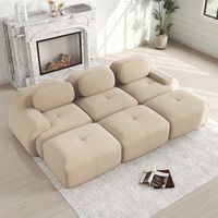 Dreisitzer-Sofa mit drei Fußstützen, Cordbezug, hochelastische 32D-Füllung, geeignet für das Wohnzimmer, beige