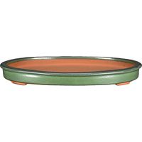 Vaso per bonsai ovale in gres smaltato verde 30x21,5x3 cm - J08d