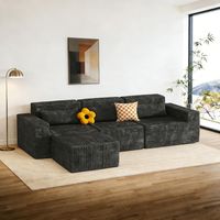 258cm Canapé Modulable en Forme de L Canapé D'angle Compressé Convertible Canapé-Lit Sans Ossature Velours Cotelé Mousse à Mémoire de Forme Accoudoirs aux Salons Chambre Coucher Gris 3 Places & Pouf