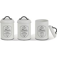 Maestro MR-1771-3CS Paris - Set de 3 contenitori de conservazione de metallo per zucchero e caffè, tè, 3 x 11,3 x 18,5 cm, colore bianco e nero.