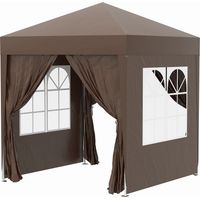 Carpa plegable 2x2m cenador jardín 4 paredes laterales tela Oxford 2 puertas 2 ventanas con bolsa transporte marrón