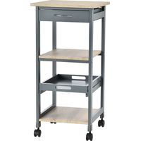 Carrello da Cucina Portavivande con Cassetto, 2 Ripiani e Vassoio Estraibile, 37x37x76cm, Grigio