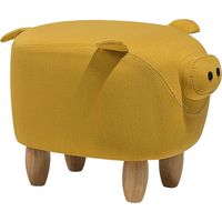 Puf animal taburete para niños cerdo patas de madera de tela amarillo reposapiés Piggy
