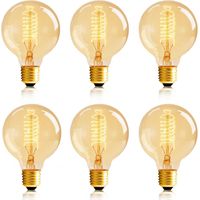 Lot de 6 Ampoules Edison Globe G80 vintage filament spiralé E26 120V 60W ambrée dimmable décorative