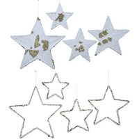 SET 4 STELLE IN FERRO DA APPENDERE CON PAILLETTES COLORE BIANCO/ORO - 2ASS KAEMINGK 386067