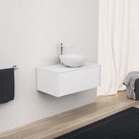 Inda - Badezimmerschrank 1 Schublade L.80 mit Aufsatzwaschbecken / Mattweiß - diamante