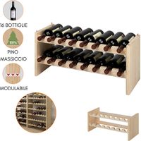 Cantinetta Portabottiglie Legno 16 Posti Scaffale Impilabile Cantina Porta Bottiglie - cm 68x27x30