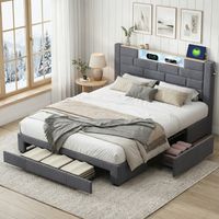 Letto per adulti 160x200, 3 cassetti, illuminazione LED e porte USB/Type-C, letto matrimoniale imbottito, testiera con vano di rangemento, velluto, stile scandinavo(160x200cm, Grigio)