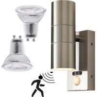 Litecraft Kenn Outdoor Up Down Wall Light With Sensor & LED Bulbs - Steel