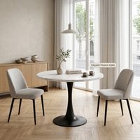 80cm moderner runder Esstisch für 2-4 kleine Empfangstisch mit weißem Marmormuster Holz Schreibtisch und schwarzem Metall Pedestal Kreis Küchentisch für Home Office Esszimmer Wohnung