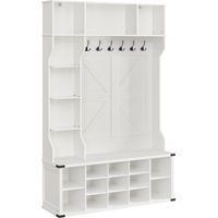 Vasagle – Porte-manteau avec banc à chaussures – 6 crochets triples – Étagères réglables – Capacité 136 kg – Dimensions 40 x 130 x 200 cm – Blanc nuage